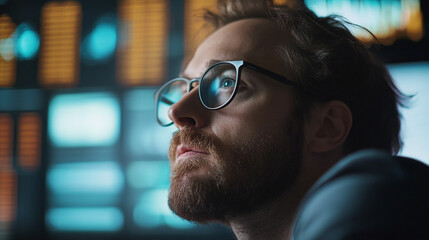 Poster - Thoughtful analyst immersed in data visualization during late night work session