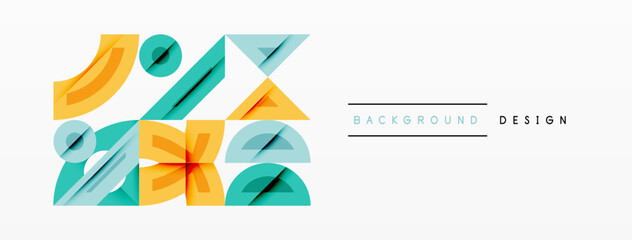 Poster - Abstract geometric background with shapes, featuring circular and rounded elements. Bold contrast, smooth gradients, dynamic composition, futuristic style