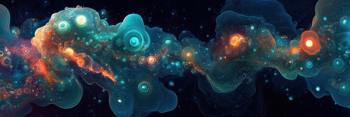 Aufkleber - Glowing gas bubbles create a mesmerizing underwater spectacle in a vibrant aquatic environment. Generative AI