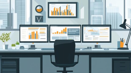 Poster - Modern Office Workspace with Natural Light and Infographics