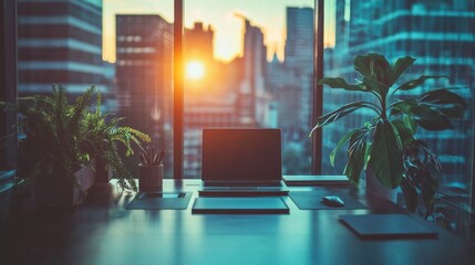 Poster - Modern Workspace with Natural Light and Urban View