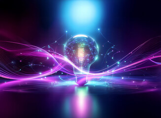 Aufkleber - glowing light bulb with network lines and dots in double exposure style, radiating bright light on a
