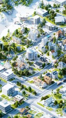 Poster - Sustainable transport routes for food miles reduction local city map flat lay view bright office environment illustrating sustainability efforts