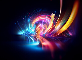 Wall Mural - vibrant arrows ascend in a dynamic double exposure, blending energetic streaks of blue, red, and yel