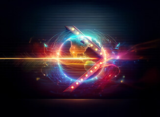 Poster - abstract double exposure image featuring a luminous arrow shape and an earth texture overlay. vibran