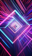 Poster - A mesmerizing tunnel of neon squares vanishes into the distance