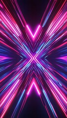 Poster - Symmetrical arrangement of brightly colored neon lines on dark background