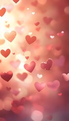 Poster - Floating hearts with blurred background evoke love and affection