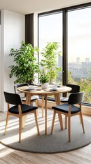 Aufkleber - Minimalist dining set showcased on a sleek table with soft diffused lighting modern apartment lifestyle photography top-down view
