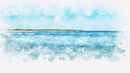 Wall Mural - Abstract sea soft wave watercolor illustration painting background. Abstract water ocean wave, blue, aqua, teal texture. Blue and white water wave web banner Graphic Resource as background 