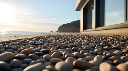 with granulated surfaces scattered across a stony beach
