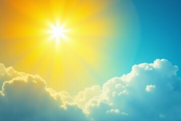 vibrant yellow and blue sky with sun rays background, colorful, sunny
