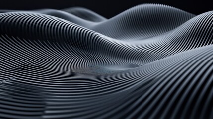 Wall Mural - Abstract waves of smooth, undulating lines creating a sense of depth and motion in a dark environment