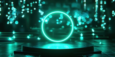 Wall Mural - green circle is on a stage