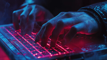 Poster - Hands of a Man Typing on Laptop Keyboard for Work, Study, or Online Communication