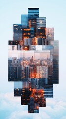 Poster - Impactful transitions of smoothly changing screens in a tech environment urban cityscape digital art illuminated with contrasts
