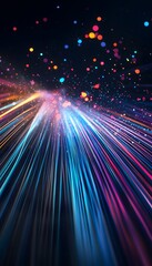 Poster - Vibrant abstract light trails converge against a dark cosmic background