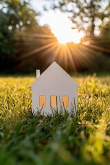 Poster - Eco-Conscious Living Reimagined Sustainable Miniature Home Model Capturing Golden Hour Inspiration for Next-Generation Real Estate Marketing