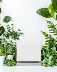 Aufkleber - Biophilic Workspace Revolution Modern Hydroponic Home Office Design with Lush Greenery, Minimalist Technology and Sustainable Productivity Inspiration