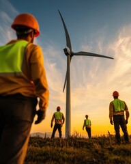 Poster - Sustainable Innovation Frontier Diverse Engineering Team Pioneering Green Energy Transformation at Golden Hour Wind Farm Inspection