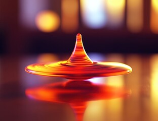 Poster - Red Glass Spinning Top with Warm Lighting and Blurred Background