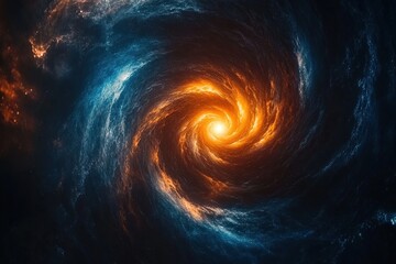 Poster - Fiery Orange and Blue Spiral Galaxy in Deep Space