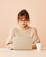 Aufkleber - Minimalist Work-From-Home Aesthetic Cozy Millennial Professional Embracing Digital Connectivity with Soft Neutrals and Ergonomic Remote Learning
