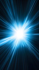 Poster - Blue light trails radiate from a central bright point