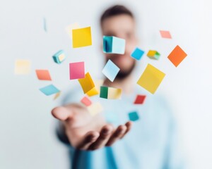 Poster - Innovative Design Thinking Minimalist Entrepreneur Levitating Collaborative Cubes - Dynamic Creative Problem-Solving for Digital Workplace Transformation