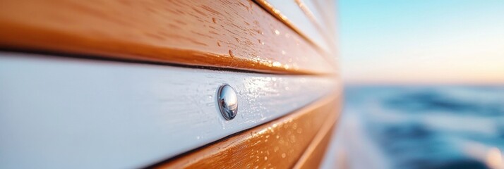 Aufkleber - Luxury Maritime Minimalism High-End Yacht Design Showcasing Sustainable Teak Craftsmanship and Nautical Precision for Elite Lifestyle Branding