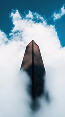 Aufkleber - Vertical Horizon Futuristic Corporate Skyscraper Piercing Dramatic Cloudscape - Urban Architecture Embodying Digital-Age Business Innovation and Minimalist Design Aspiration