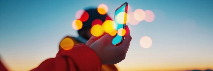 Poster - Immersive Digital Connection Gen Z Smartphone Experience with Vibrant Notification Bokeh - Next-Gen Mobile Engagement and Creative Tech Interaction