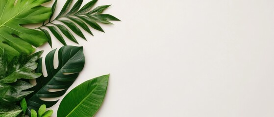 Poster - Minimalist Botanical Mockup Lush Green Tropical Leaves on Neutral Background - Contemporary Design Element for Sustainable Branding and Creative Merchandising