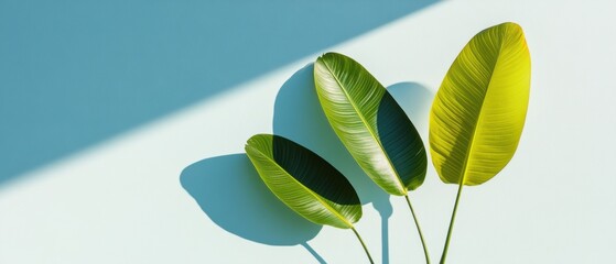 Poster - Minimalist Biophilic Design Vibrant Green Botanical Leaves with Geometric Shadows - Sustainable Creative Inspiration for Modern Workspace and Wellness Aesthetics