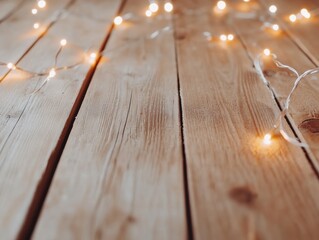 Poster - Hygge Festive Warmth Rustic Wooden Texture with Glowing Fairy Lights - Cozy Holiday Branding and Nostalgic Winter Marketing Aesthetic