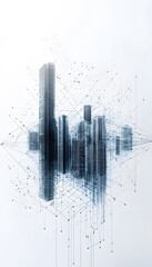 Poster - Modern buildings interconnected by a complex network of lines dots