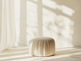 Aufkleber - Minimalist Zen Furniture Design Soft Organic Pouffe in Neutral Palette - Contemporary Interior Styling for Mindful Living Spaces and Holistic Home Decor