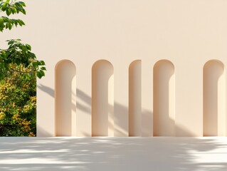 Aufkleber - Minimalist Botanical Arch Design Soft Neutral Architectural Backdrop with Natural Organic Shapes - Contemporary Wellness Aesthetic for Premium Lifestyle Branding