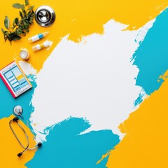 Fototapete - Minimalist Healthcare Innovation Vibrant Pop Art Medical Design Showcasing Diagnostic Tools, Digital Patient Engagement and Telehealth Transformation