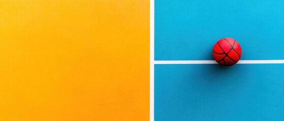 Leinwandbilder - Minimalist Basketball Aesthetic Bold Color-Block Design Showcasing Dynamic Sports Equipment with Vibrant Contemporary Graphic Style