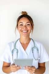 Aufkleber - Empowering Telehealth Inclusive Millennial Healthcare Professional Showcasing Digital Wellness Innovation in Modern Medical Technology