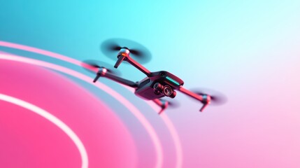 Poster - Sleek Aerial Innovation Next-Gen Drone Technology Capturing Dynamic Urban Mobility with Vibrant Minimalist Design for Tech Enthusiasts and Creative Professionals