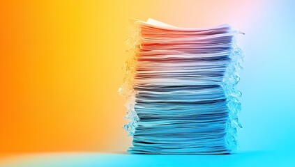 Poster - Abstract Stack of Paper Documents with Orange and Blue Gradient Background