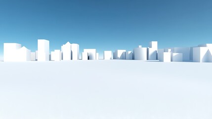 Poster - Clean White City Skyline with Clear Blue Sky in Minimum Style