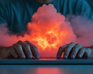 Fototapete - Cybersecurity Apocalypse Immersive Digital Threat Visualization with Explosive Cloud - Next-Gen IT Security Breakthrough in High-Stakes Threat Detection