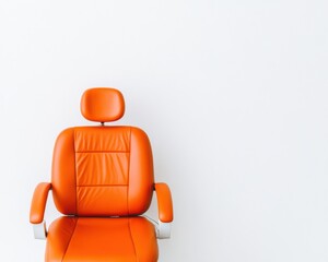 Poster - Minimalist Ergonomic Comfort Vibrant Orange Dental Chair Showcasing Modern Healthcare Design and Patient-Centric Wellness Innovations