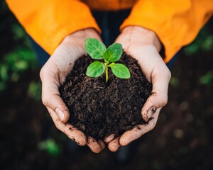 Aufkleber - Regenerative Futures Eco-Conscious Hands Nurturing Green Seedling in Rich Organic Soil - Sustainable Growth and Climate Resilience Visual Storytelling