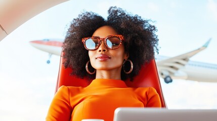 Poster - Dynamic Female Leadership in Transit Empowered Professional Navigating Global Connectivity with Vibrant Tech-Forward Style and Confident Workplace Mobility