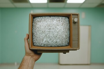 Aufkleber - Retro-Tech Aesthetic Grainy Vintage TV with Static Screen and Green Fluorescent Light - Media History Content and Analog Nostalgia for Digital Marketing