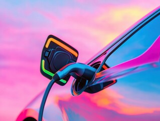 Aufkleber - Prismatic Future of Mobility Next-Gen Electric Vehicle Charging with Vibrant Digital Design - Sustainable Transportation Innovation for Smart Urban Landscapes